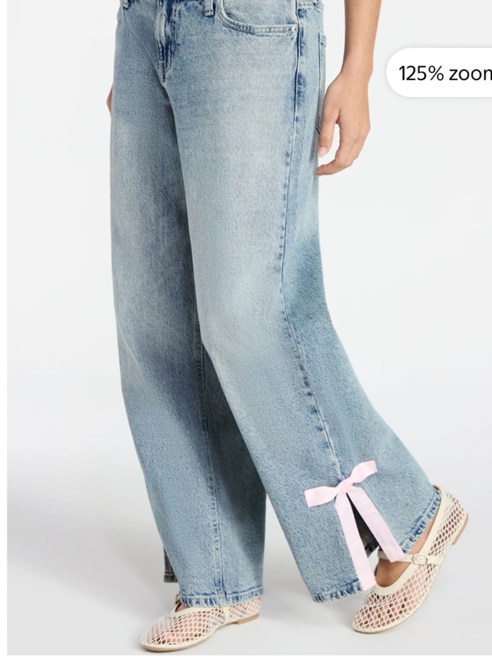No Boundaries Light Wash Wide Leg Jeans with Pink Ribbon Accent